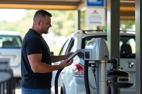 Customer happily using free vacuums after their car wash